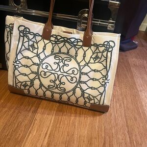 Tory Burch White and Brown Tote